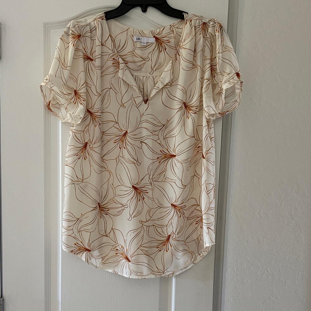 DR2 Cream and Brown Floral Blouse